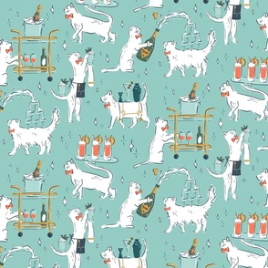 Retro Cocktail Cats in Teal