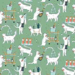 Retro Cocktail Cats in Green