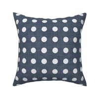 30 Navy- Polka Dots on Grid- 1 inch- Linen Texture- Dark- Petal Solids Coordinate- Faux Texture Wallpaper- Blue- Indigo