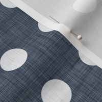 30 Navy- Polka Dots on Grid- 1 inch- Linen Texture- Dark- Petal Solids Coordinate- Faux Texture Wallpaper- Blue- Indigo