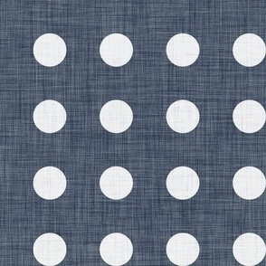 30 Navy- Polka Dots on Grid- 1 inch- Linen Texture- Dark- Petal Solids Coordinate- Faux Texture Wallpaper- Blue- Indigo
