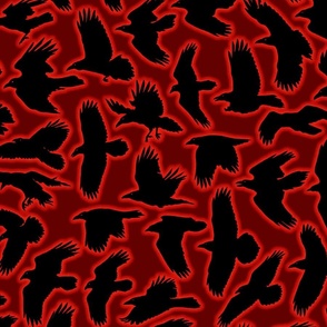 Ravens in Flight - Red and Black