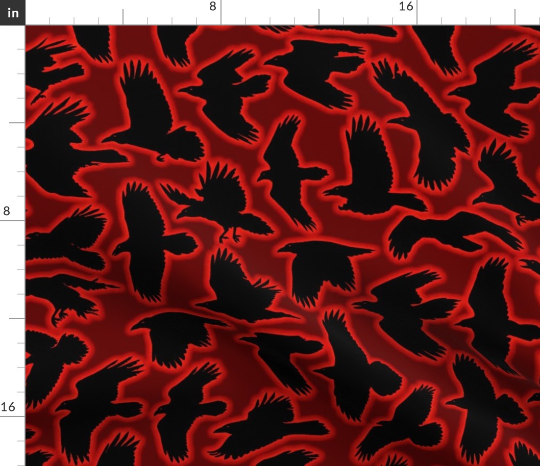 Ravens in Flight - Red and Black