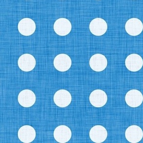 32 Bluebell- Polka Dots on Grid- 1 inch- Linen Texture- Dark- Petal Solids Coordinate- Faux Texture Wallpaper- Bright Blue- Indigo- Coastal- Nautical- Summer