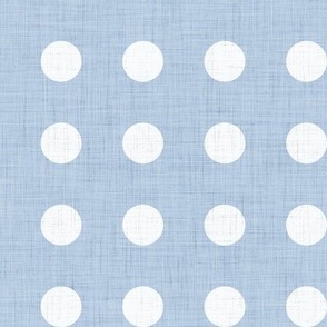 33 Sky Blue- Polka Dots on Grid- 1 inch- Linen Texture- Dark- Petal Solids Coordinate- Faux Texture Wallpaper- Pastel Blue- Soft Blue- Coastal- Nautical