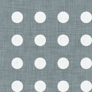 35 Slate- Polka Dots on Grid- 1 inch- Linen Texture- Dark- Petal Solids Coordinate- Faux Texture Wallpaper- Gray Blue- Grey- Muted Blue- Neutral