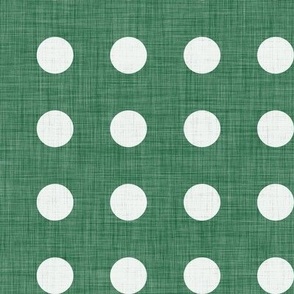 37 Emerald- Polka Dots on Grid- 1 inch- Linen Texture- Dark- Petal Solids Coordinate- Faux Texture Wallpaper- Forest Green- Pine Green- Christmas- Holidays