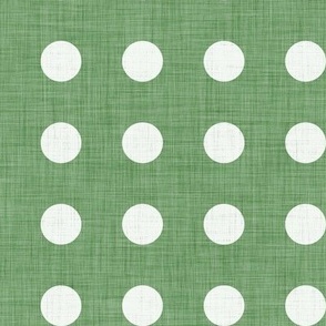 38 Kelly Green- Polka Dots on Grid- 1 inch- Linen Texture- Dark- Petal Solids Coordinate- Faux Texture Wallpaper- Forest- Pine- Emerald- Christmas- Holidays