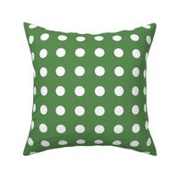 38 Kelly Green- Polka Dots on Grid- 1 inch- Petal Solids Coordinate- Dark Green Wallpaper- Forest- Pine- Emerald- Christmas- Holidays