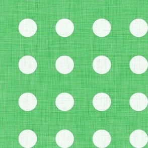 39 Grass Green- Polka Dots on Grid- 1 inch- Linen Texture- Kelly Green- Emerald- Bright Green- Christmas- Holidays