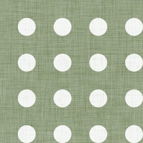 42 Sage- Polka Dots on Grid- 1 inch- Linen Texture- Dark- Petal Solids Coordinate- Faux Texture Wallpaper- Gray Green- Pine- Muted Green- Forest- Neutral Earthy Green
