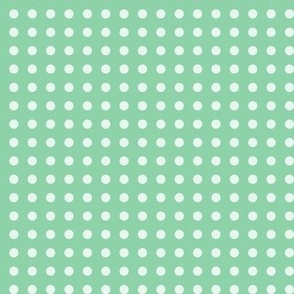 43 Jade Green- Polka Dots on Grid- 1/4 inch- Petal Solids Coordinate- Nursery Wallpaper- Mint- Pastel- Christmas- Holidays- Mid Century Modern