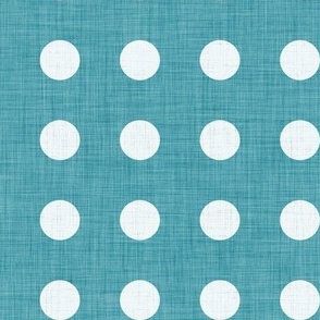 46 Lagoon- Polka Dots on Grid- 1 inch- Linen Texture- Dark- Petal Solids Coordinate- Faux Texture Wallpaper- Turquoise Blue- Aqua- Pastel Blue