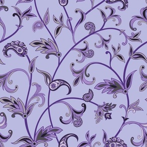 Indian Paisley Floral Vines in Amethyst and Purple on Lavender