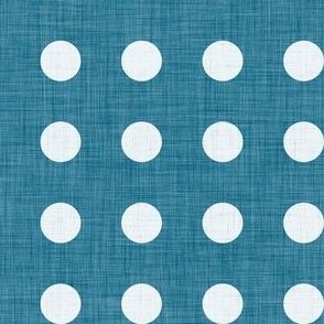 47 Peacock- Polka Dots on Grid- 1 inch- Linen Texture- Dark- Petal Solids Coordinate- Faux Texture Wallpaper- Turquoise Blue- Aqua