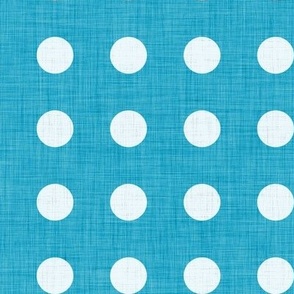 48 Caribbean- Polka Dots on Grid- 1 inch- Linen Texture- Dark- Petal Solids Coordinate- Faux Texture Wallpaper- Turquoise Blue- Aqua- Bright Blue- Summer- Sea- Beach