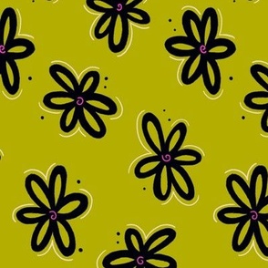 Funky Florals in Black and Chartreuse - Medium