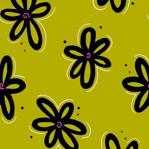 Funky Florals in Black and Chartreuse - Large