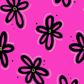Funky Florals in Black and Fuchsia - Large