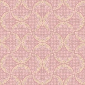 Butter and Piglet Sashiko Ginkgo Leaves Fans Scallops on Rose Pink by Angel Gerardo - Small Scale