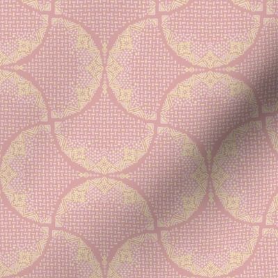 Butter and Piglet Sashiko Ginkgo Leaves Fans Scallops on Rose Pink by Angel Gerardo