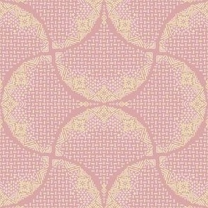 Butter and Piglet Sashiko Ginkgo Leaves Fans Scallops on Rose Pink by Angel Gerardo