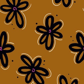 Funky Florals in Black and Sepia - Large