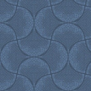 Navy Blue and Serenity Sashiko Ginkgo Leaves Fans Scallops by Angel Gerardo