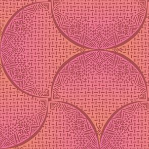 Peach and Pink Sashiko Fans Ginkgo Leaves Scallops by Angel Gerardo - Jumbo Scale