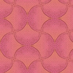 Peach and Pink Sashiko Fans Ginkgo Leaves Scallops by Angel Gerardo