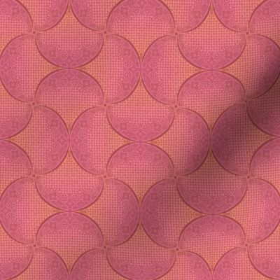 Peach and Pink Sashiko Fans Ginkgo Leaves Scallops by Angel Gerardo - Small Scale