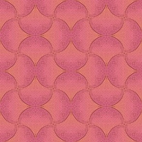 Peach and Pink Sashiko Fans Ginkgo Leaves Scallops by Angel Gerardo - Small Scale