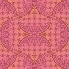 Peach and Pink Sashiko Fans Ginkgo Leaves Scallops by Angel Gerardo - Large Scale