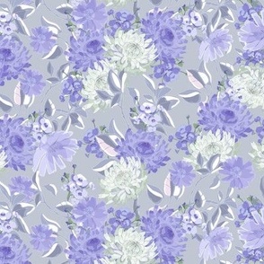 Romantic Peony Garden in Lavender and White on Light Grey