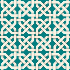 Square Celtic Knotwork in Ivory on Teal