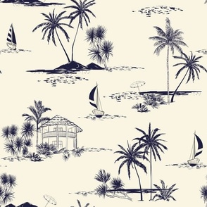 Scenic Island Toile in Midnight Blue on Ivory