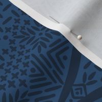 Navy and Denim Blue Fans Sashiko Ginkgo Leaves Scallops by Angel Gerardo - Jumbo Scale