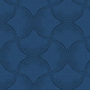 Navy and Denim Blue Fans Sashiko Ginkgo Leaves Scallops by Angel Gerardo