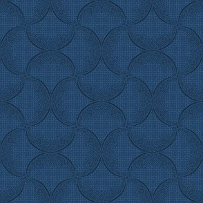 Navy and Denim Blue Fans Sashiko Ginkgo Leaves Scallops by Angel Gerardo - Small Scale