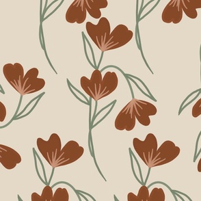 Hand Painted Red Flowers, Red and Blush Flowers, Cream Background, Floral Fabric, Floral Home Decor, Floral Wallpaper, Elegant Flowers, Boho Flowers, Feminine Home Decor, BotanicaL 