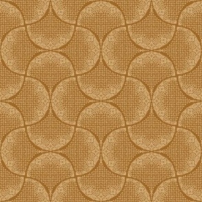 Ochre and Wheat Sashiko Ginkgo Leaves Fans Scallops by Angel Gerardo - Small Scale