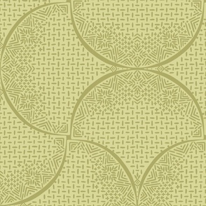 Avocado Yellow Green Fans Sashiko Ginkgo Leaves Scallops by Angel Gerardo - Jumbo Scale