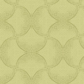 Avocado Yellow Green Fans Sashiko Ginkgo Leaves Scallops by Angel Gerardo