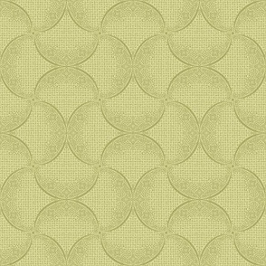 Avocado Yellow Green Fans Sashiko Ginkgo Leaves Scallops by Angel Gerardo - Small Scale