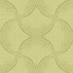 Avocado Yellow Green Fans Sashiko Ginkgo Leaves Scallops by Angel Gerardo - Large Scale