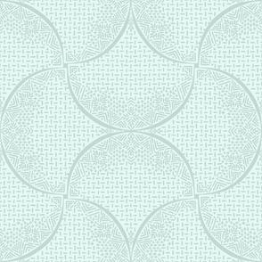 Ocean Teal Blue Gray Fans Sashiko Ginkgo Leaves Scallops by Angel Gerardo - Large Scale