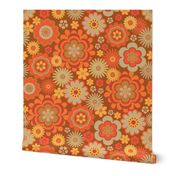 70s Vintage Groovy Floral in Orange, Yellow and Light Brown