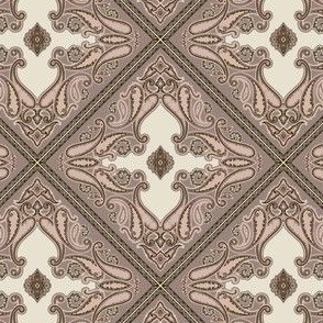Antique Dusky Rose Paisley Tiles with Ivory