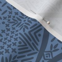 Serenity and Navy Blue Fans Sashiko Ginkgo Leaves Scallops by Angel Gerardo - Jumbo Scale