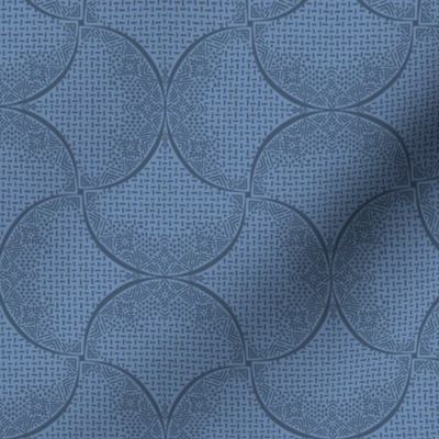 Serenity and Navy Blue Fans Sashiko Ginkgo Leaves Scallops by Angel Gerardo